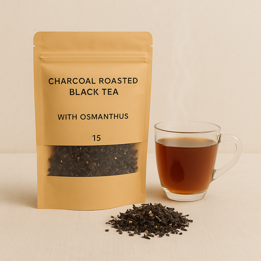 Charcoal Roasted Black Tea with Osmanthus with beige backround